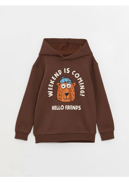 Lcw Kids Kahverengi Baskılı Uzun Kollu Erkek Çocuk Hoodie