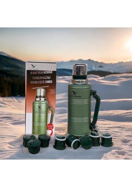 Yeşil 2.2 Litre Vakumlu Avcı Kamp Termosu Yetkili Satıcı
