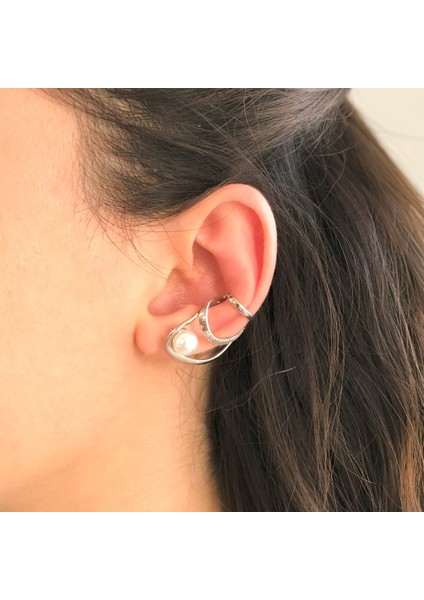 Bz 316L Çelik Inci Taşlı Çelik Ear Cuff Küpe UNK-682