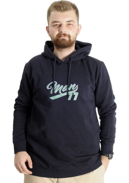 Mode Xl Büyük Beden Erkek Sweatshirt Kapüşonlu 23540 Lacivert