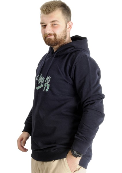 Mode Xl Büyük Beden Erkek Sweatshirt Kapüşonlu 23540 Lacivert