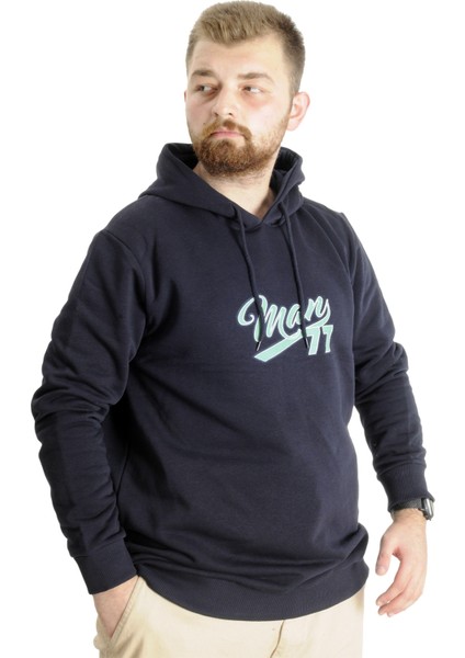 Mode Xl Büyük Beden Erkek Sweatshirt Kapüşonlu 23540 Lacivert