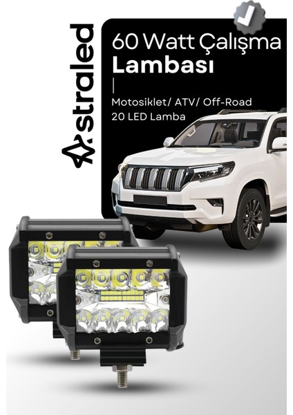 2 Adet 60WATT Çalışma Lambası Kamyon Sis Farı Motosiklet Off-Road LED Lamba