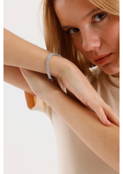 BİLEKLİK ÇELİK CHARM BAYAN TAŞLI Emerald Cut Su Yolu Tektaş 15CM 4mm modelleri