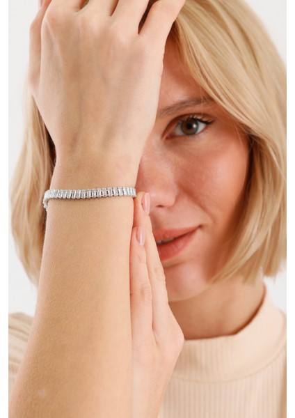 BİLEKLİK ÇELİK CHARM BAYAN TAŞLI Emerald Cut Su Yolu Tektaş 15CM 4mm fırsatları