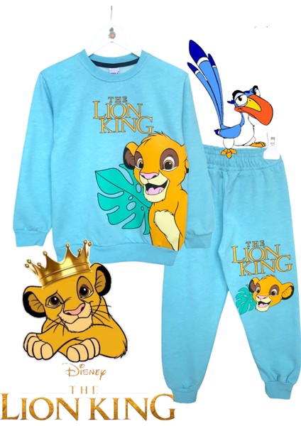 Erkek Çocuk Aslan Kral Simba Baskılı Şardonlu Sweatshirt Eşofman Takımı