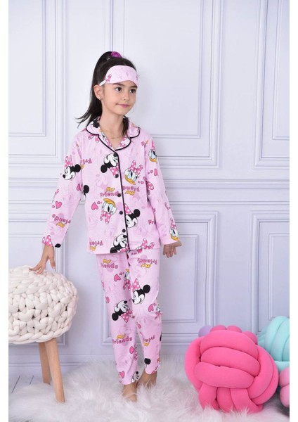 Pjkö Minnie Mause Desenli Pembe Uzun Kollu Önden Düğmeli Kız Çocuk Pijama Takımı 4-12 Yaş 722U