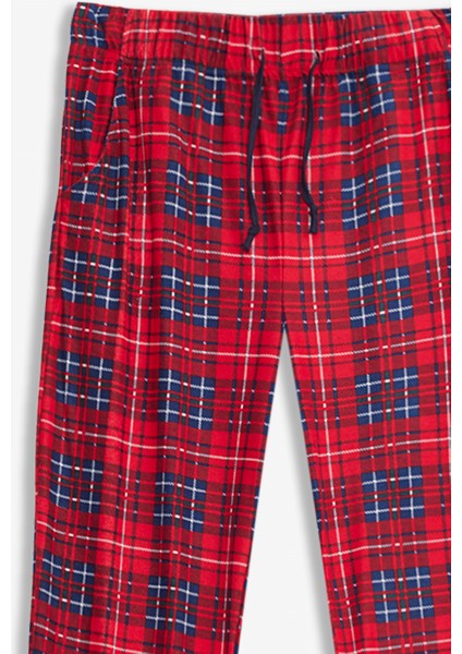 Kareli Erkek Pijama Altı Yumuşak Süet Kumaş Rahat Kesim Cepli Ipli Relax Fit Kırmızı Ekoseli Esnek