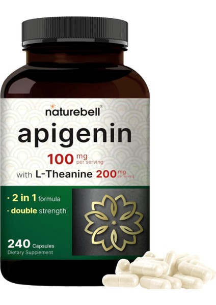 Apigenin 100mg With L-Theanine, 240 Capsules (50mg Apigenin Per Capsule) – Extra Strength Sleep & Relaxation.