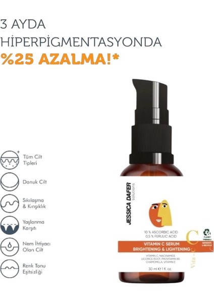 C Vitamini Aydınlatıcı ve Ton Eşitleyici Cilt Bakım Serumu 30 ml (%10 Ascorbic Acid & Ferulic Acid %0,5)