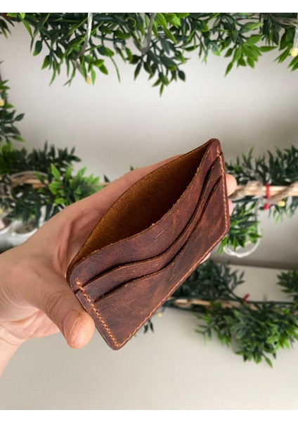 (isim yazıyoruz) El Yapımı Deri Minimal Kartlık/Mini Cüzdan