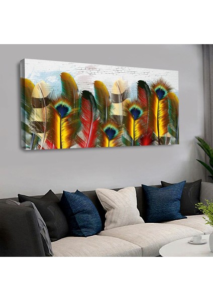 120 X 60 Cm Kanvas Renkli Kuş Tüyü Tablo