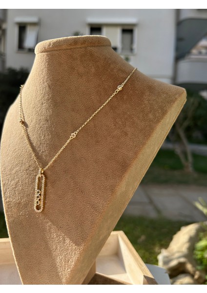 Çelik Gold Sıralı Zirkon Taşlı Dikey Mess Kolye fiyatları