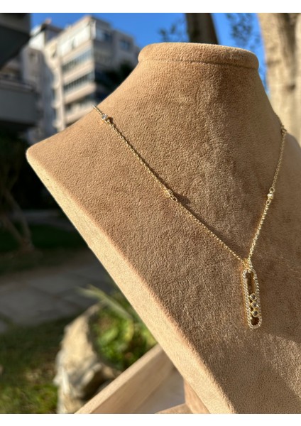 Çelik Gold Sıralı Zirkon Taşlı Dikey Mess Kolye indirimleri