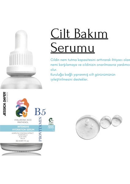 Yoğun Nemlendirme ve Dolgunlaştırıcı Etkili, Yenileyici Cilt Bakım Serumu 30 ml (Hyaluronic Acid %2 + B5)