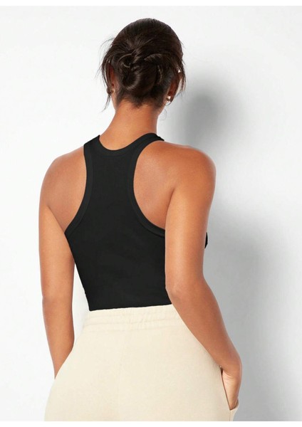 Siyah Renk Halter Yaka Düz Desensiz Likralı Fitilli Kaşkorse Regular Fit Bluz fiyatları