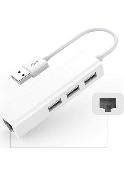 USB To RJ45 Ethernet + USB 3 Port Hub Çoklayıcı