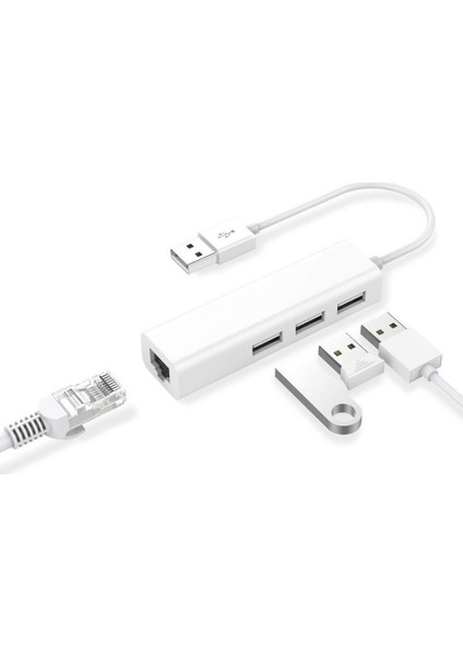 USB To RJ45 Ethernet + USB 3 Port Hub Çoklayıcı