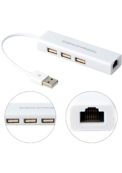 USB To RJ45 Ethernet + USB 3 Port Hub Çoklayıcı
