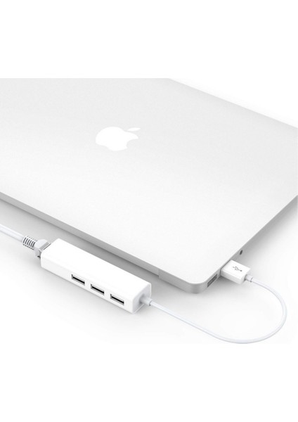 USB To RJ45 Ethernet + USB 3 Port Hub Çoklayıcı