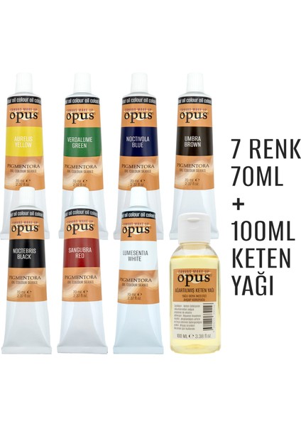 Yağlı Boya 70ml 7 Renk Paketi + 100ml Keten Yağı Başlangıç Seti