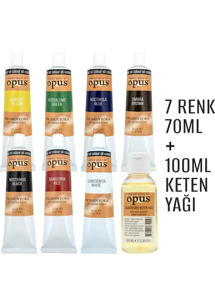 Yağlı Boya 70ml 7 Renk Paketi + 100ml Keten Yağı Başlangıç Seti