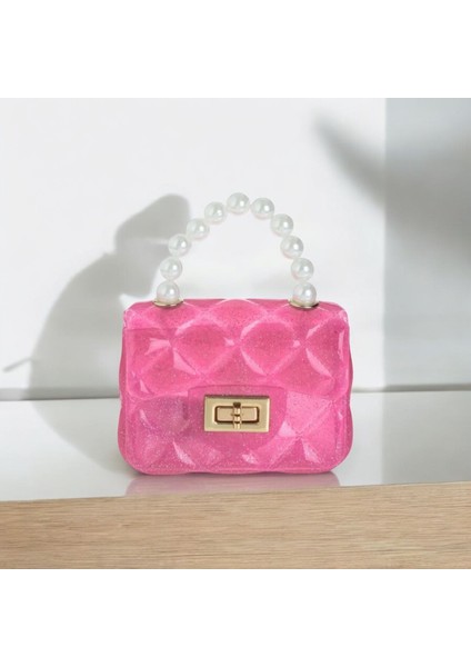 Kız Çocuk-Tarz Fenomen Jöle Çanta Pembe Parıltılı Beyaz Inciler 12.5X4.5X9CM fırsatları