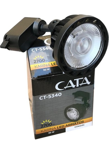 Cata CT-5314G 30W Karina LED Armatür Gün Işığı Beyaz Işık 3200K Ev Ofis Siyah Kasa Ray Spot Aydınlatma Lamba