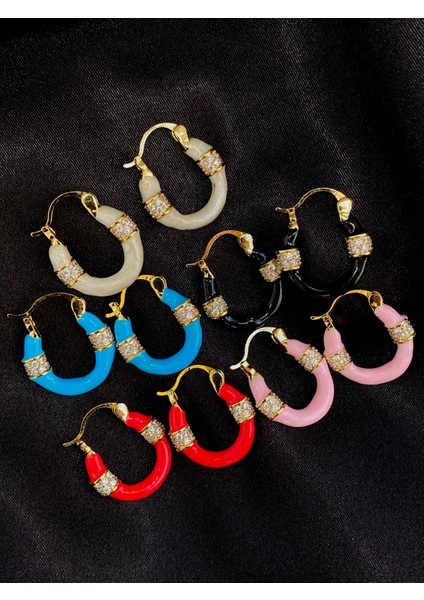 Taşlı ve Renkli Mineli Gold Halka Küpe