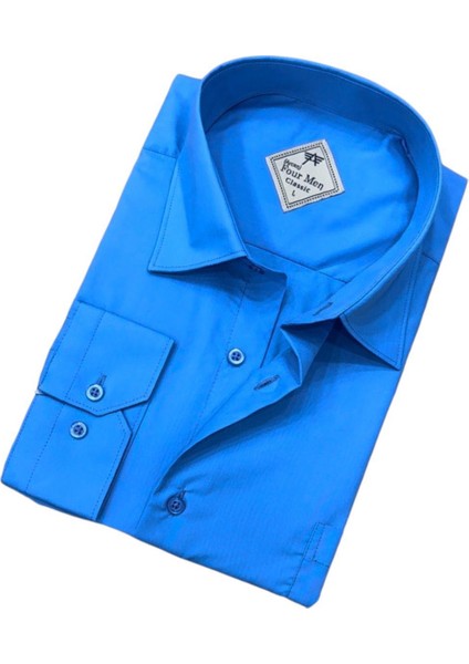 Klasik Rahat Kesim Düz Erkek Pamuk Gömlek