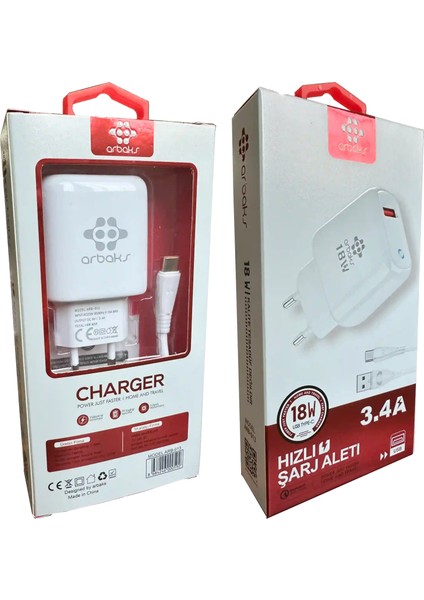 LED 18W 3.4A Type-C Hızlı Şarj Aleti Arbaks ARB-013
