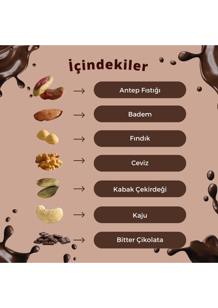 Kuvertür Çikolata %58 Kakao Badem Kaju Ceviz Fındık Antep Fıstığı Kabak Çekirdeği İçeren Çikolata