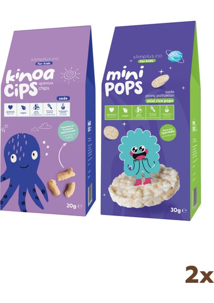 20G Sade Kinoa Cipsi For Kids Bebek Ahtapot ve 30G Mini Pops Pirinç Patlakları