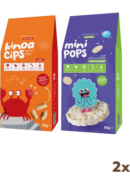 20G Sade Kinoa Cipsi For Kids Neşeli Yengeç ve 30G Mini Pops Pirinç Patlakları