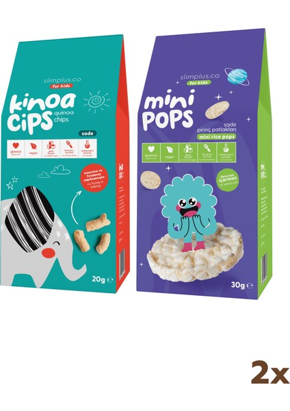 20G Sade Kinoa Cipsi For Kids Tatlı Fil ve 30G Mini Pops Pirinç Patlakları