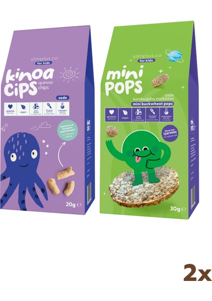 20G Sade Kinoa Cipsi For Kids Bebek Ahtapot ve 30G Mini Pops Karabuğday Patlakları