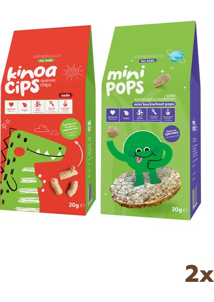 20G Sade Kinoa Cipsi For Kids Sevimli Dinozor ve 30G Mini Pops Karabuğday Patlakları