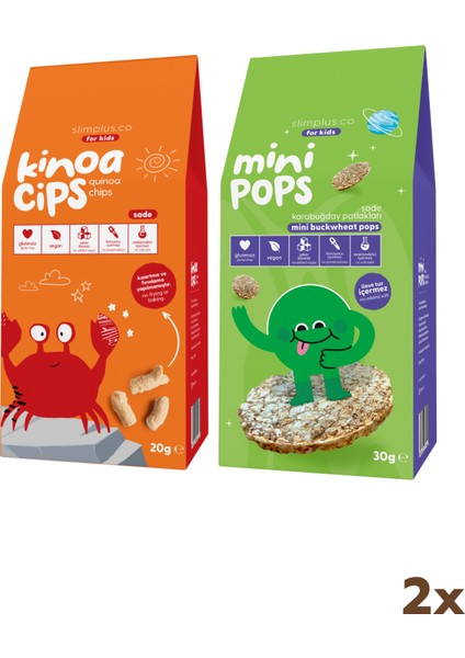 20G Sade Kinoa Cipsi For Kids Neşeli Yengeç ve 30G Mini Pops Karabuğday Patlakları