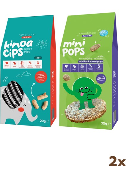 20G Sade Kinoa Cipsi For Kids Tatlı Fil ve 30G Mini Pops Karabuğday Patlakları