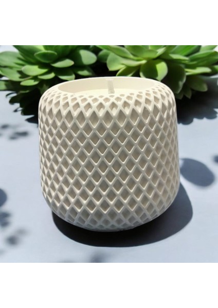 El Yapımı File Desenli Silindir Soya Mumu Beton Mumlukta