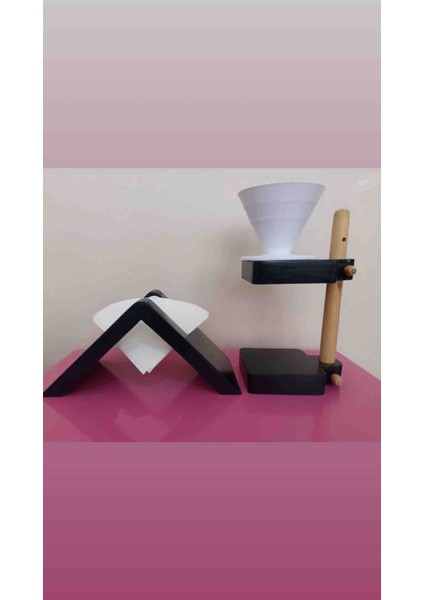 Ahşap V60 Dripper Filtre Kahve Standı + Filtre Kahve Kağıdı Tutucu Stand Aparatı Barista Full Set