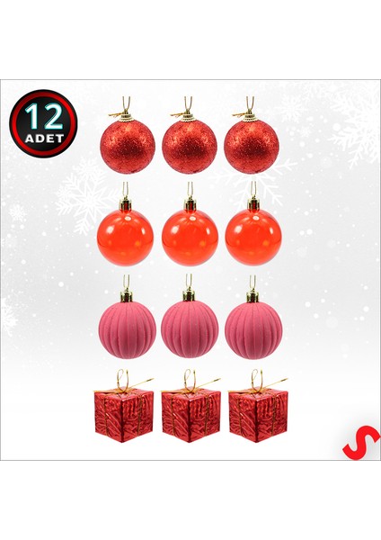 Yılbaşı Ağacı Lüks Süsleme Seti, 5 cm x 12 Parça