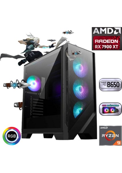 G9X039 Ryzen 9 9950X 64GB Ddr5 1tb SSD Rx 7900 Xt B650 240MM Sıvı Soğutma Oyun Bilgisayarı