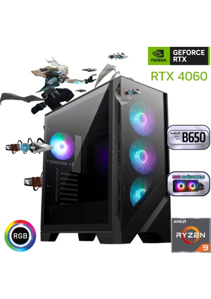 G9X003 Ryzen 9 9950X 64GB Ddr5 1tb SSD Rtx 4060 B650 240MM Sıvı Soğutma Oyun Bilgisayarı