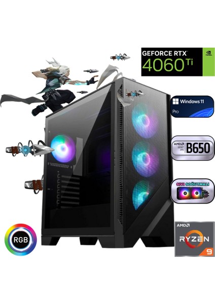 G9X008 Ryzen 9 9950X 64GB Ddr5 1tb SSD Rtx 4060TI B650 240MM Sıvı Soğutma Oyun Bilgisayarı