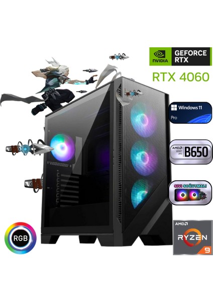 G9X002 Ryzen 9 9950X 32GB Ddr5 1tb SSD Rtx 4060 B650 240MM Sıvı Soğutma Oyun Bilgisayarı
