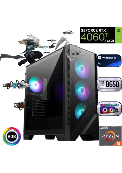 G9X012 Ryzen 9 9950X 64GB Ddr5 1tb SSD Rtx 4060TI 16G B650 240MM Sıvı Soğutma Oyun Bilgisayarı