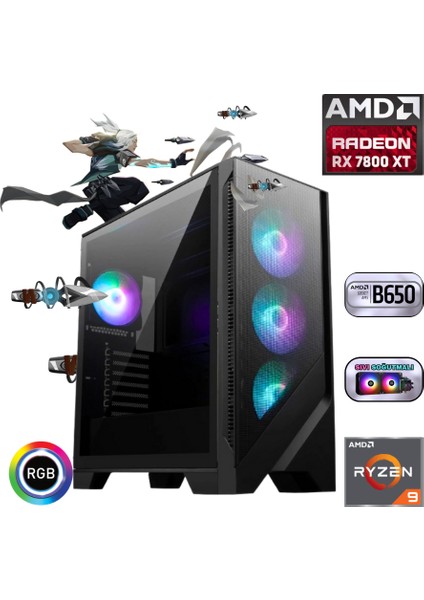 G9X033 Ryzen 9 9950X 32GB Ddr5 1tb SSD Rx 7800 Xt B650 240MM Sıvı Soğutma Oyun Bilgisayarı