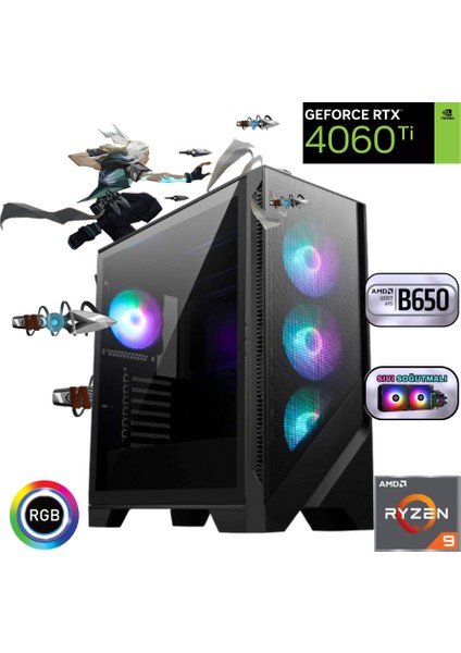 G9X005 Ryzen 9 9950X 32GB Ddr5 1tb SSD Rtx 4060TI B650 240MM Sıvı Soğutma Oyun Bilgisayarı