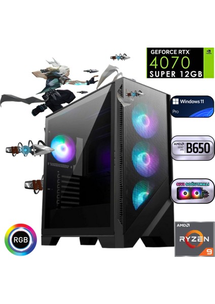 G9X014 Ryzen 9 9950X 32GB Ddr5 1tb SSD Rtx 4070 Super B650 240MM Sıvı Soğutma Oyun Bilgisayarı